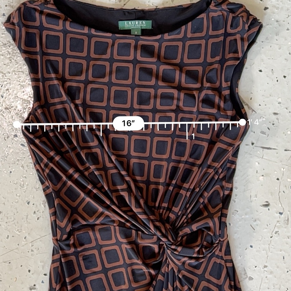 Lauren Ralph Lauren Dress Size 8 Brown Black Geometric Knot Sheath Stretch Midi - Picture 9 of 13